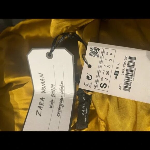 Zara Yellow/Gold Satin Dress Size Small - Picture 3 of 8